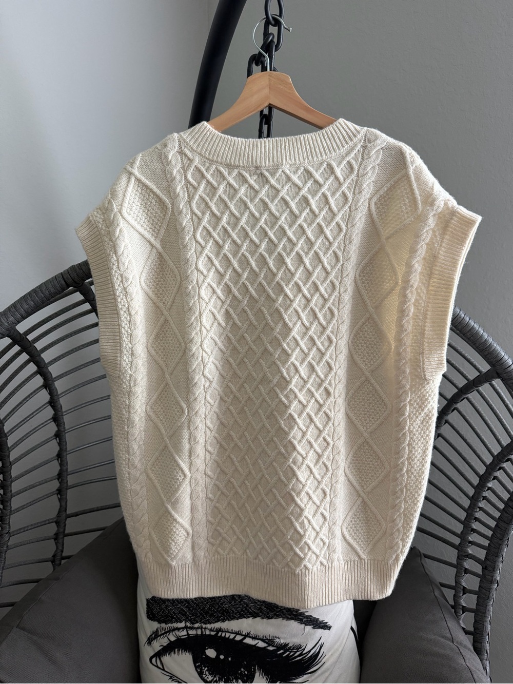 New Madewell Cream Cable Knit V-Neck Sweater M - Picture 4 of 6
